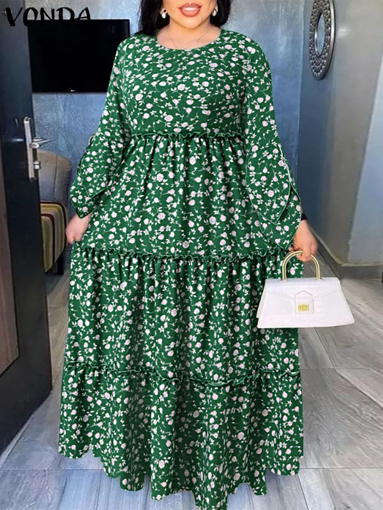 

VONDA Bohemian Maxi Dress 2023 Autumn Women Casual Long Flare Sleeve Floral Printed Party Vestido Loose Pleated Holiday Dresses