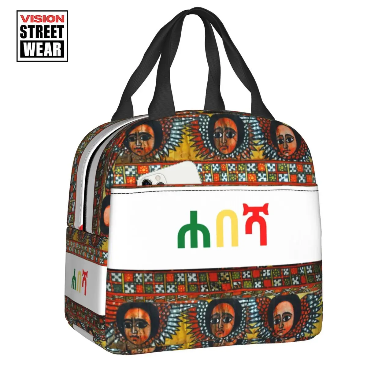 

Ethiopian Habesha Thermal Insulated Lunch Bag Women Bohemia Portable Lunch Tote for School Multifunction Food Box lunchbag