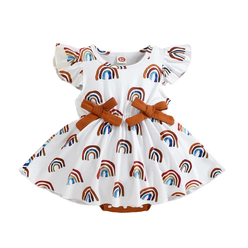 

Toddler Baby Girls Romper Dress Rainbow Printed Summer Casual Fly Sleeve Newborn Jumpsuit
