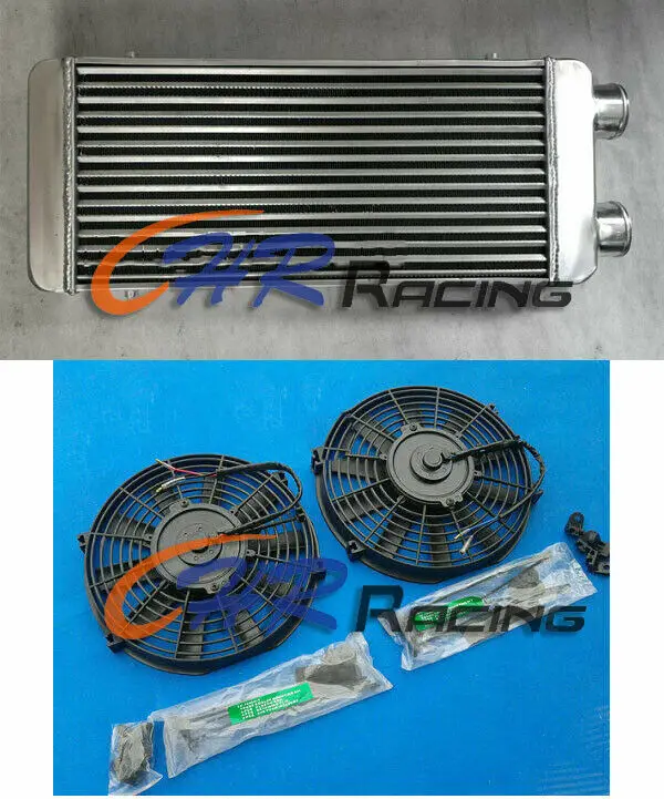

Front Mount Aluminum turbo Intercooler 600x300x70mm same side 76mm& Fan