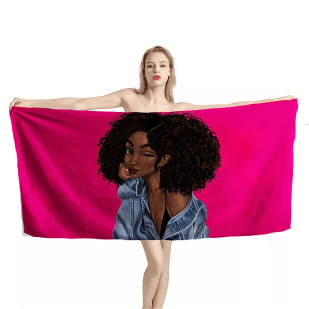 

Cute African Girl Pattern Beach Towel Gifts Polyester Fiber Quick Dry Strongly Absorbent Portable Towels Travel Yoga for Women