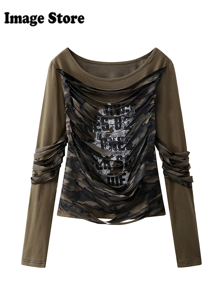 Весенняя женская камуфляжная дизайнерская футболка Coquette 2000-х годов эстетичная с