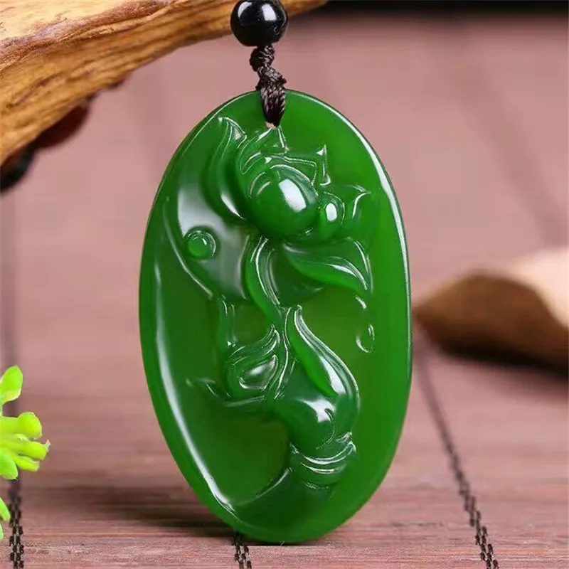 100% Natural green jade hand carved lotus Guanyin tiger luck jade pendant jade necklaces women pendants jade gifts for women