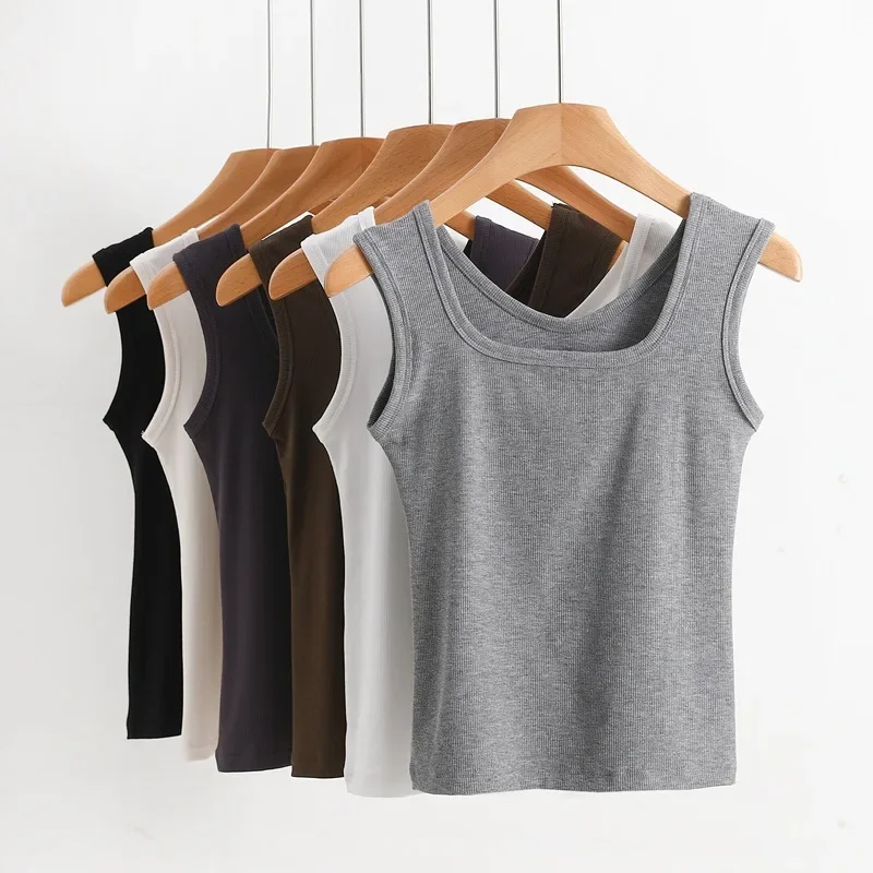 Wide Edge Square Collar Mini Tank Top Women's Summer Outerwear Inner Layer Screw Thread Covering Secondary Breast