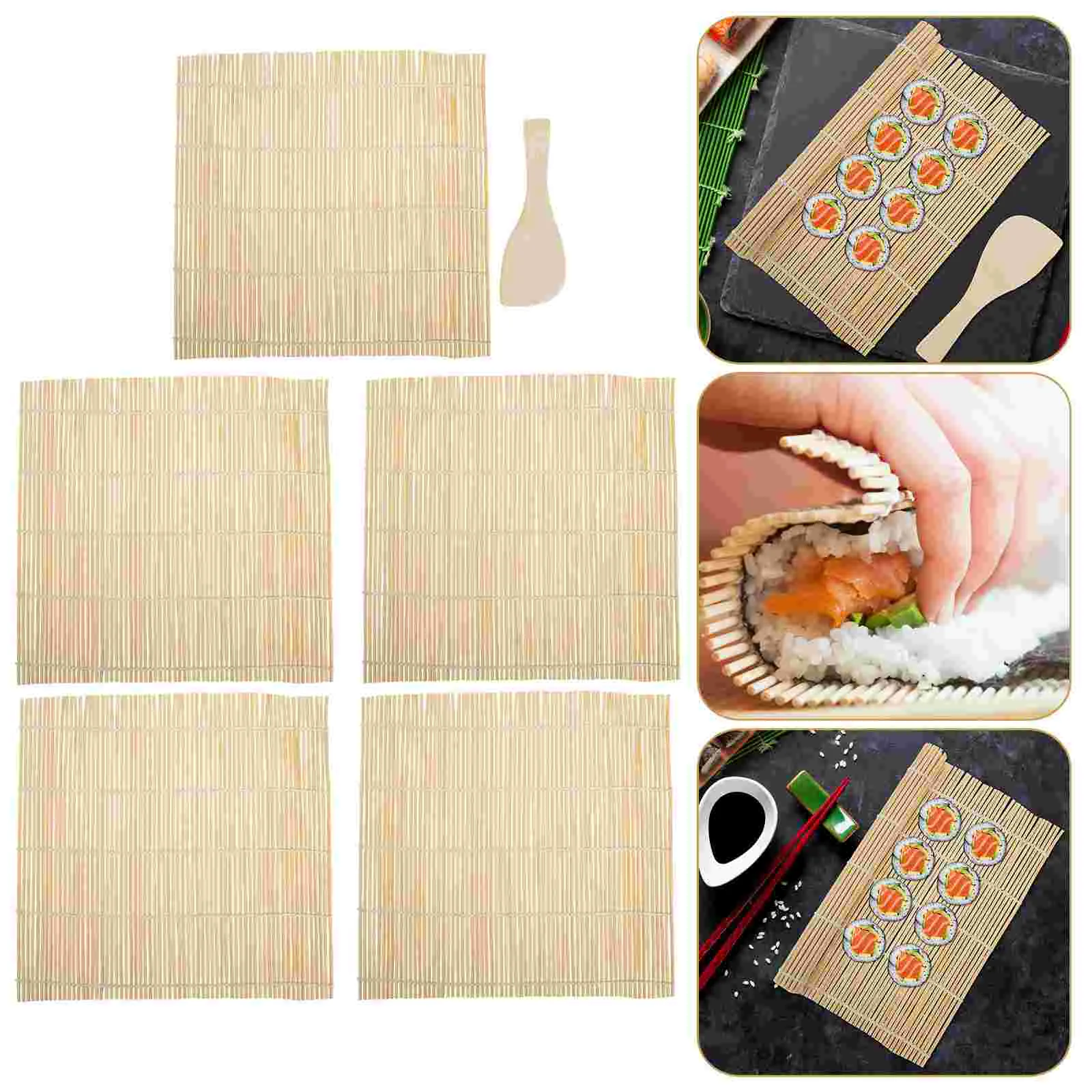 

1 Набор ковриков для суши, Бамбуковая подушка для суши, инструмент для приготовления суши с рисовой ложкой