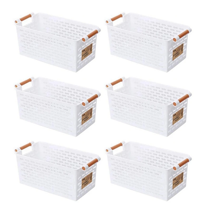 

6Pack Plastic Storage Basket, Organizer / Bin With Handles For Home Office Closet Multi-Functional Storage Basket