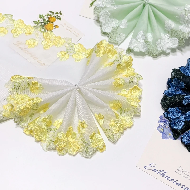 15 ярдов, двухцветная желтая и синяя кружевная ткань, поделки «сделай сам», швейные принадлежности, декоративный аксессуар для одежды, нижнее белье, кружево