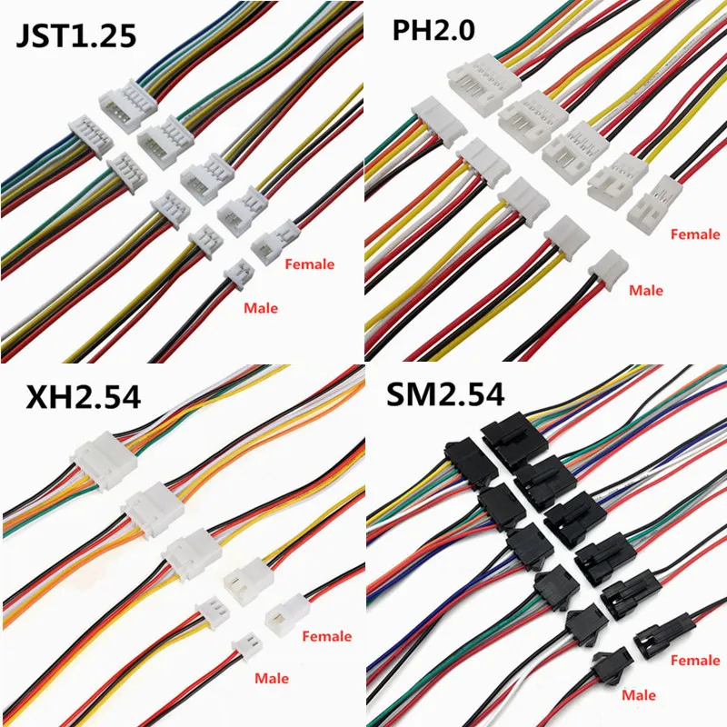 

5Pair 2P 3 4Pin JST1.25mm PH 2.0mm XH 2.54mm SM2.5 JST Male Plug Female Jack Socket DIY Electrical Wire Terminal Cable Connector