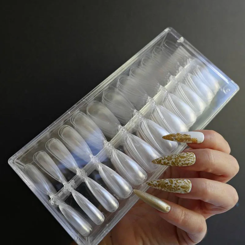 

240PCS/Set Full Cover False Nails Press On Nail Long Stiletto Clear Tips Reusable Full-Cover Nails Tips Stick On Nails Supplies