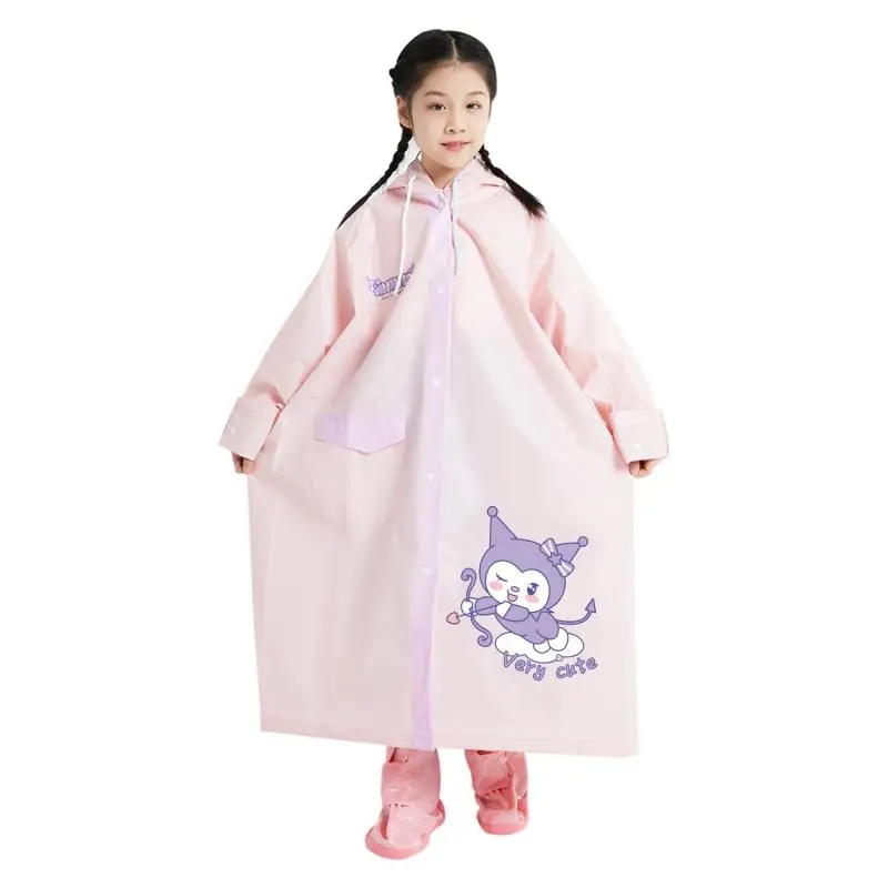 

2023 Kawaii Sanrio Kuromi Raincoat Transparent Children Cute Cartoon Animation Eva Thickened Kids Tour Waterproof Rainwear Gift