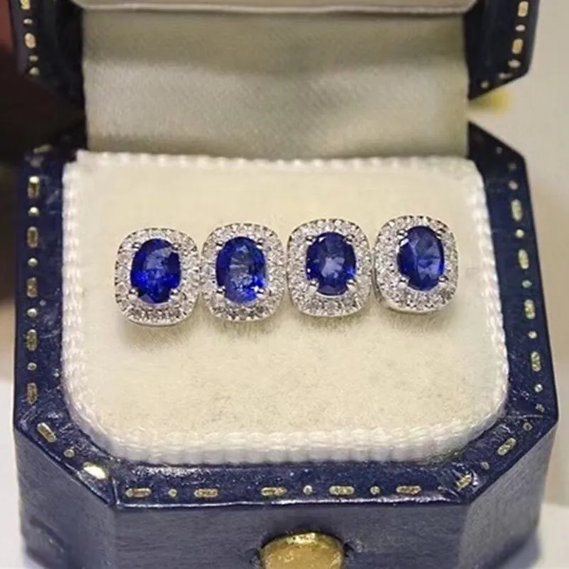 

Huitan Delicate Blue Stud Earrings with Sparkling Cubic Zircon Ear Piercing Elegant Lady's Earrings Wedding Trend Women Jewelry
