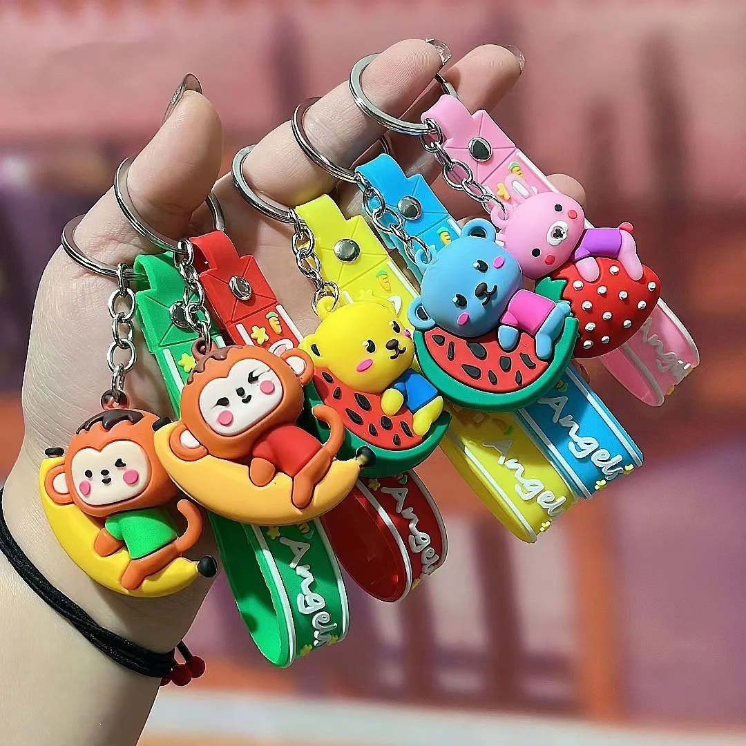 

Cartoon Fun Fruit Animal Keychain Cute Koala Monkey Rabbit Keyring Personality Car Backpack Pendant DIY Jewelry Accessories Gift