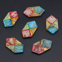natural stone emperor stone gilt edge hexagonal pendant for jewelry makingdiy necklace earring accessory charm gift party20x35mm