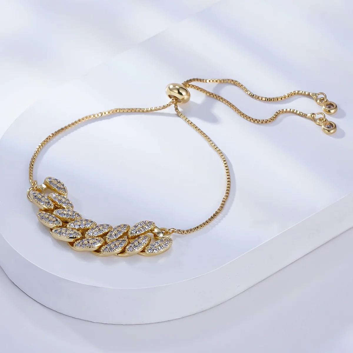 

5Pcs New Zircon inlaid gold bracelet punk hip hop Curb thick chain bracelet personalized simple chain