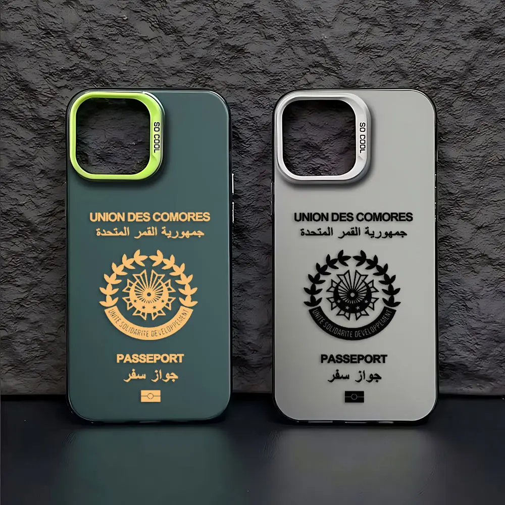 Comores Passport Phone Case For iPhone 16 15 14 13 12 11 mini Pro Max X XR XSMAX 8 7 Plus Anti Fall Matte Back Cover