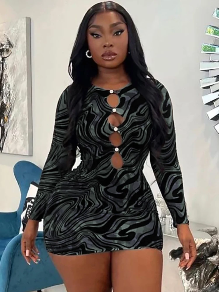 Simenual великолепное сексуальное открытое Платье с принтом для женщин черное