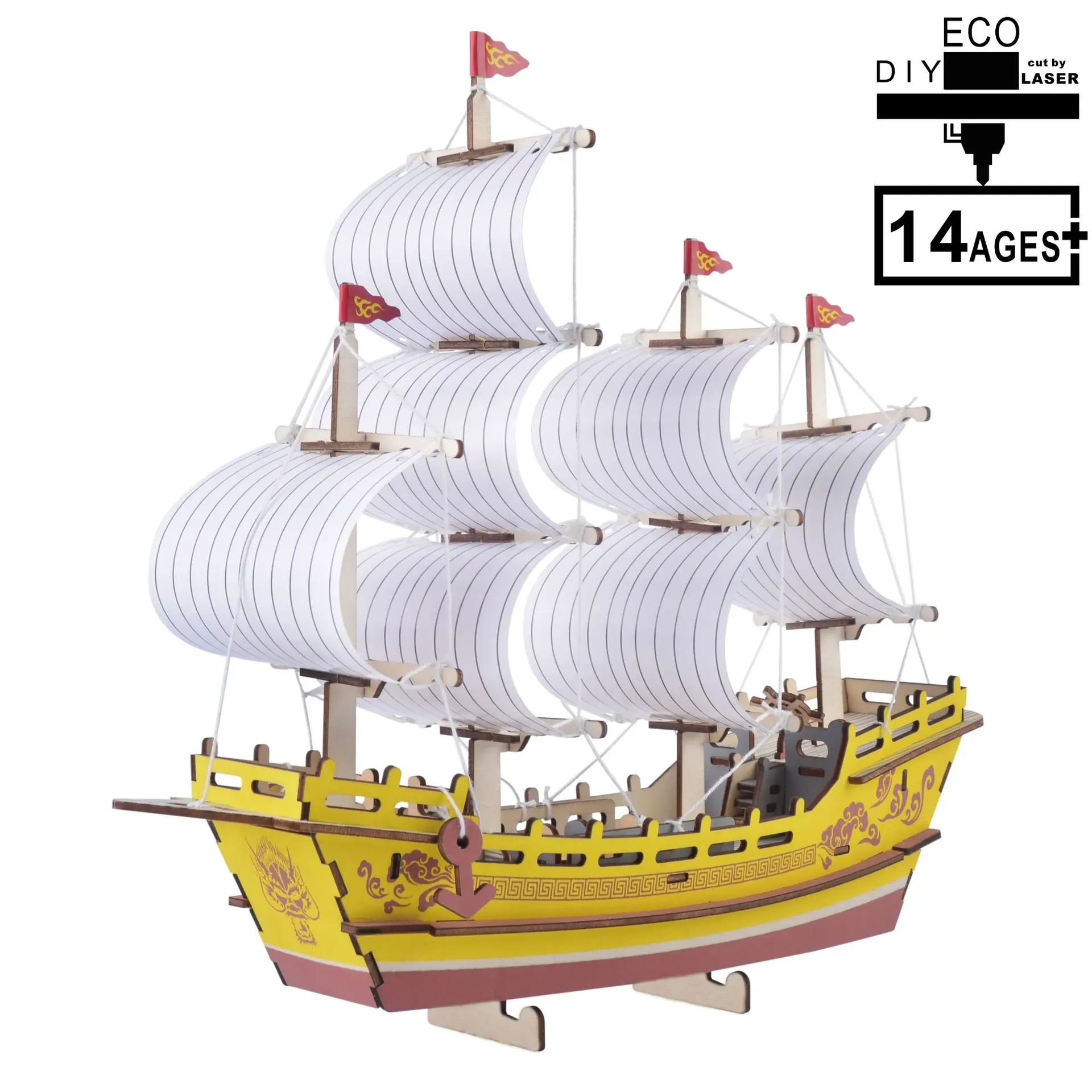 

3D Silk Sailboat Wooden Jigsaw Puzzle DIY Children Educational Assembling Toy