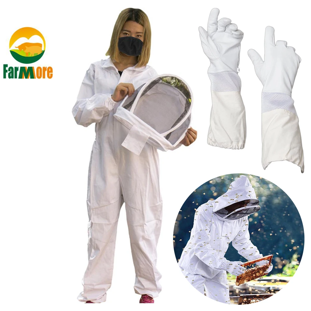 Cotton Full Body Anti Bee Suit Beekeeping Clothing Protective Veil Hood Hat Coat Apiculture Protective Glove Beekeeper Clothes