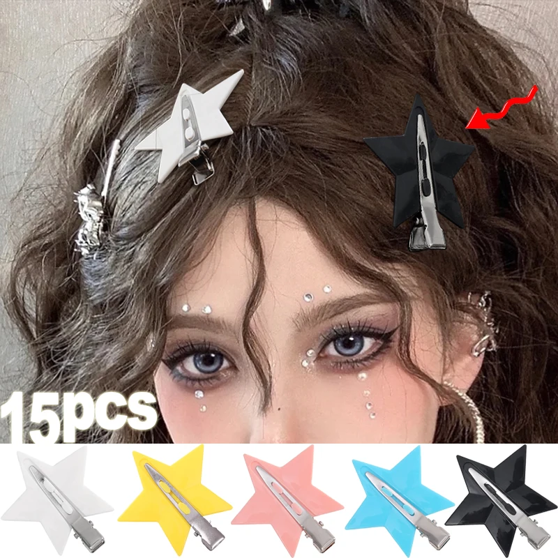 

15PCS Y2K Metal Colorful Star Hairpin Women's Cute Duckbill Clip Korean Barrettes Headwear Girl Hair Clamp Crab Stick Bobby Pin