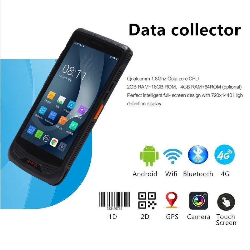 

Сканер Android, 4G, портативный КПК, сборщик данных, сенсорный экран, 1D 2D сканер штрих-кода, беспроводной Wi-Fi Bluetooth GPS QR-код, считыватель