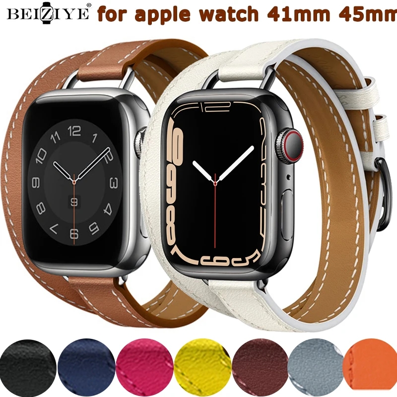 Attelage Double Tour Leather loop Band For Apple Watch 41mm 45mm 42mm 38mm 40mm 44mm Sport Strap for iWatch 7 6 5 4 3 watchbands