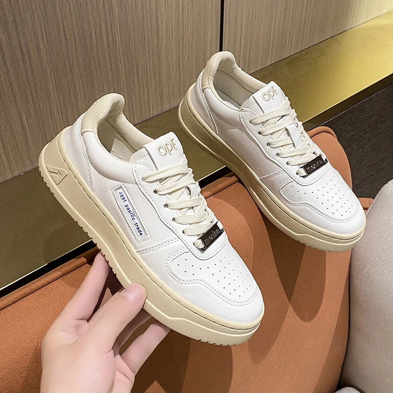 

Кроссовки женские на платформе, классические спортивные сникерсы, неглубокий Носок, белые, модель весна-осень