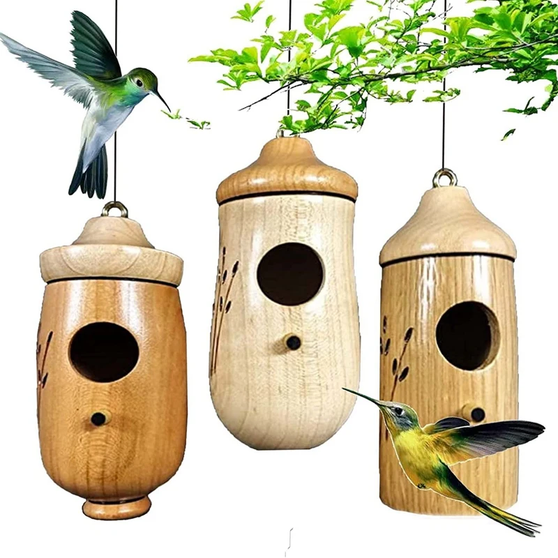 

Wooden Bird House For Outside Hanging, 3Pcs Bird Swing Bird Nest For Wren Swallow Sparrow Finch