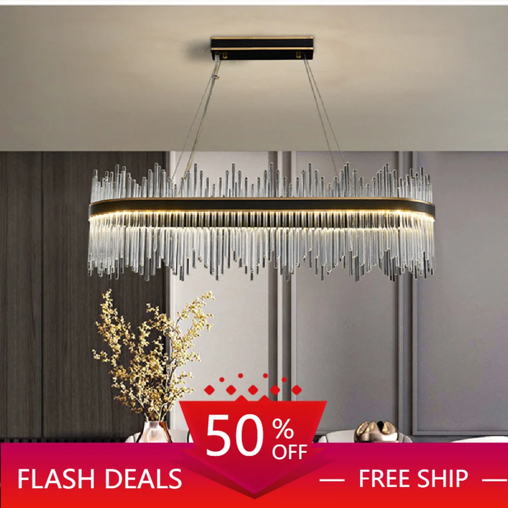 

Dining Room Lustre Crystals Led Pendant Lamp Oval Metal Modern Luminarias Hanging Lamp Dining Table Luxury Suspend Lamp Fixtures