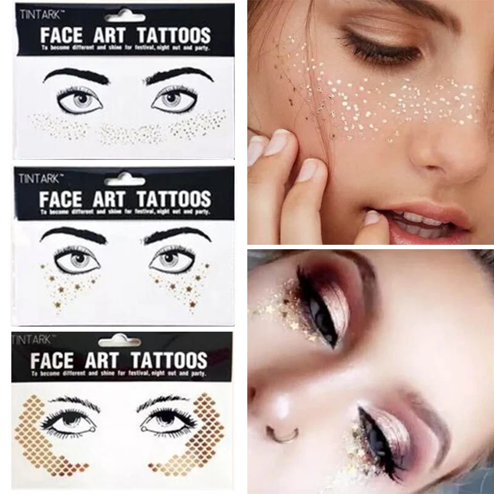 3D пикантное лицо поддельные золотые серебряные одноразовые татуировки Стразы