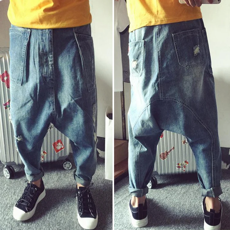 Men's Big Crotch Pants Mens Jeans Casual Joggers Harem Denim Street Dance Pants Camouflage Trousers Male Harem Jeans