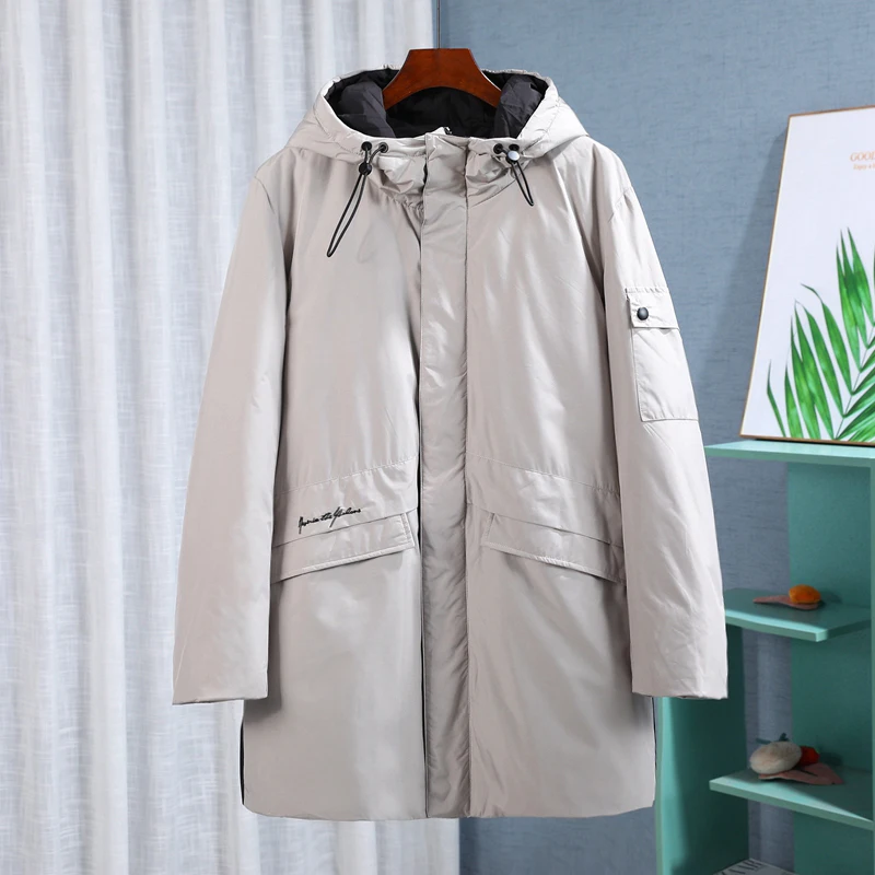 Men's Warm Down Jacket Mid-Length Hooded White Duck Down Coat 2022 Winter New