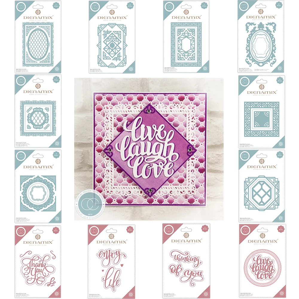 

2022 Crafts A5 Ornate Deco Iron Oval Square Circle Frame Live Laugh Love Thank You Enjoy Life Thinking of You Metal Cutting Dies