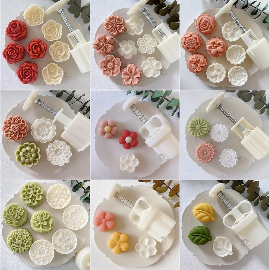 

2/4Pcs/Set Mooncake Mold Cherry Blossom Flowers Sakura Pattern Stamps Hand Press Mold Plungers Pastry Tools Mid-autumn Festival