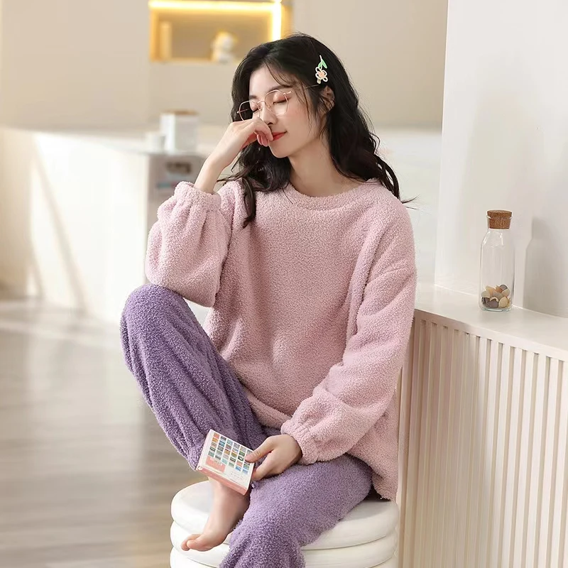 Pajamas Men And Women Winter Couples Long-Sleeved Large-Size Simple Cashmere Warm Thick Home Clothing Set Pijamas Women
