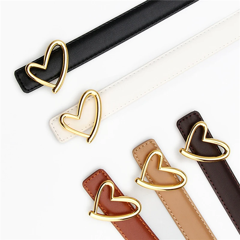 

Women Pu Leather Belt 2023 New Solid Color Sweetheart Buckle Adjustable Ladies Cute Thin Belt Fashion Punk Waistband