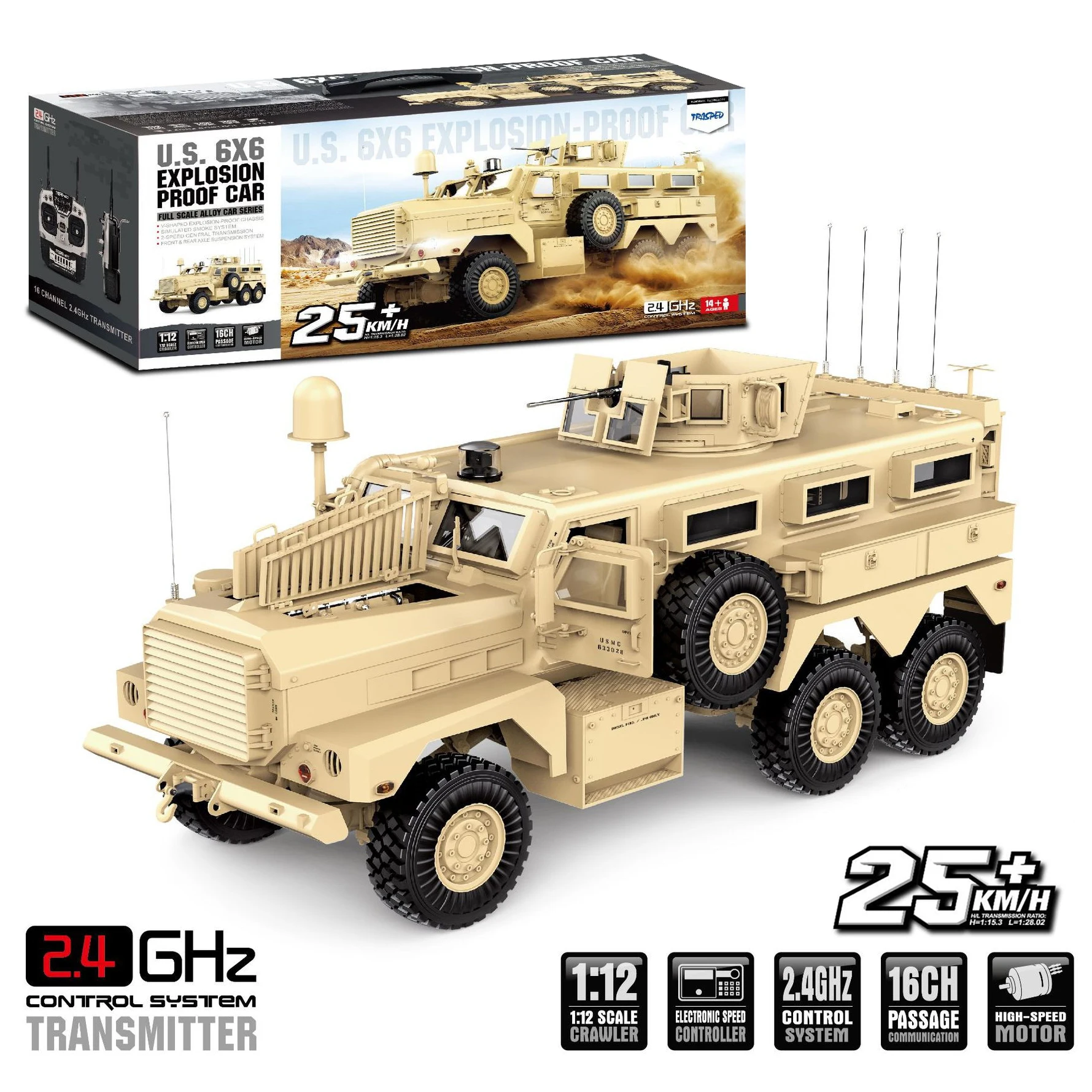 

JTY Toys Cougar Blasting Car RC Truck 6X6 Radio Alloy Frame High Speed Crawler Remote Control Vehicles For Children Adults