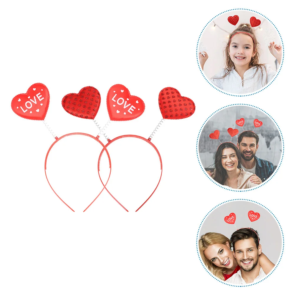 

2 Pcs Red Scrunchies Girls Heart Headband Hoop Valentine's Day Headbands Christmas Party Photo Props Miss