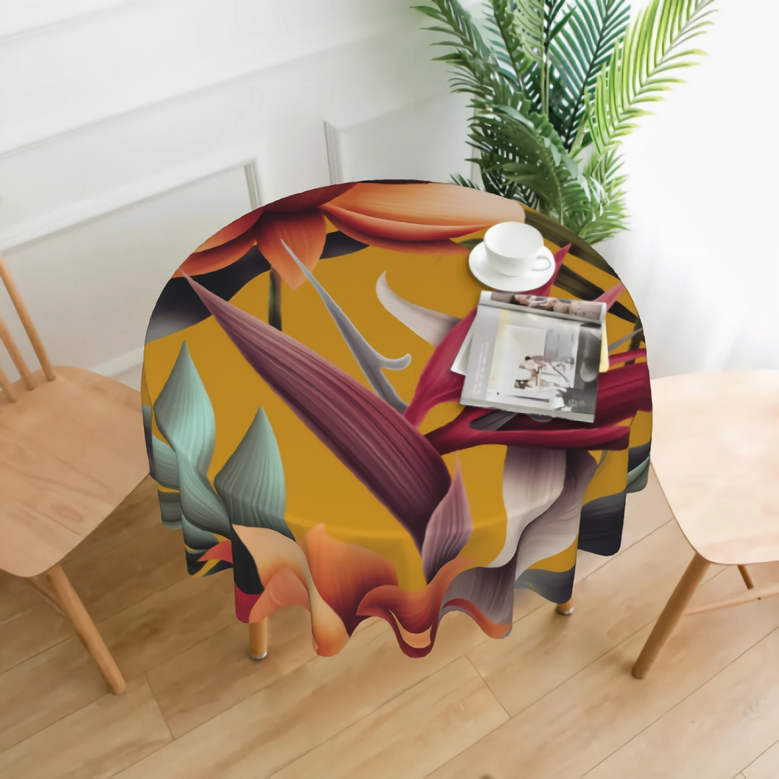 

Flowers Table Cloth Polyester Round Table Cover for Kitchen Dinning Indoor Outdoor Waterproof Wrinkle Free Table Cloths 60 Inch