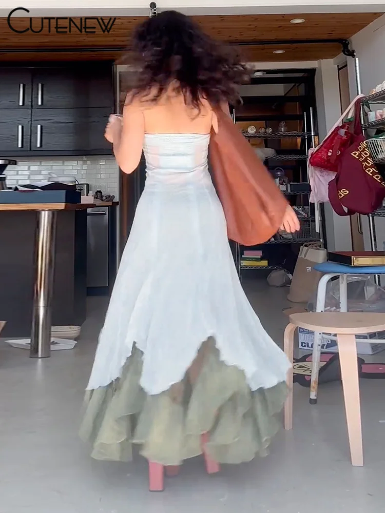 Женское Сетчатое платье-макси без бретелек