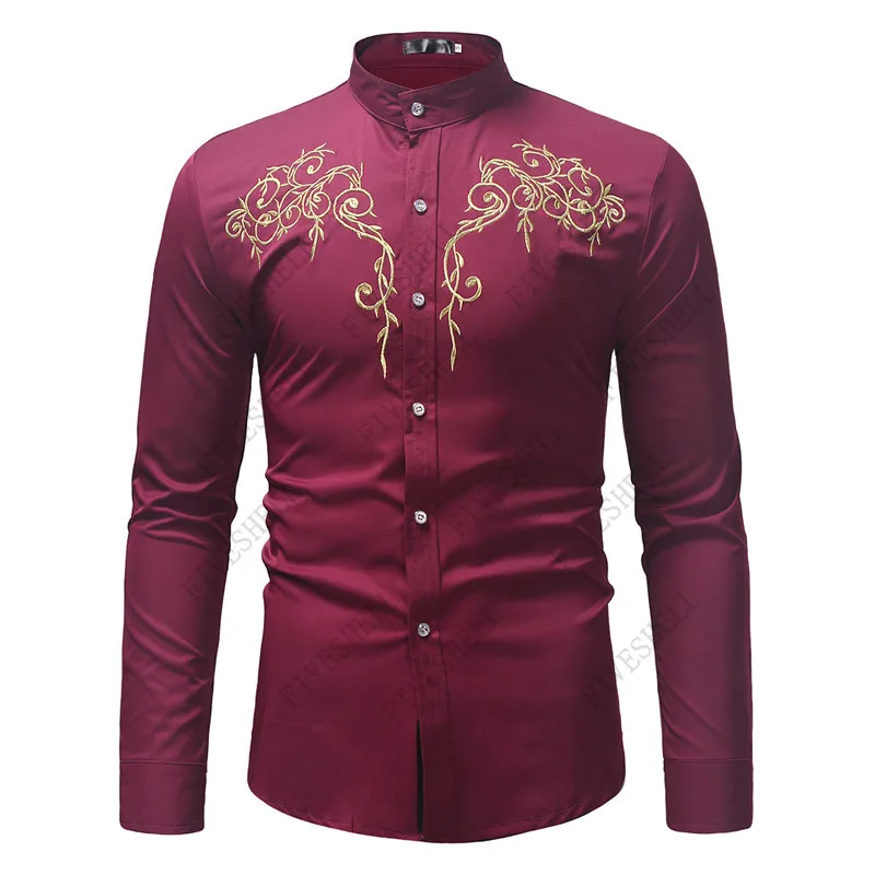 2023 Men's Long Sleeve Dress Shirt Fashion Embroidery Black Men Shirt Slim Fit Business Casual Mens Shirts Camisa Masculina