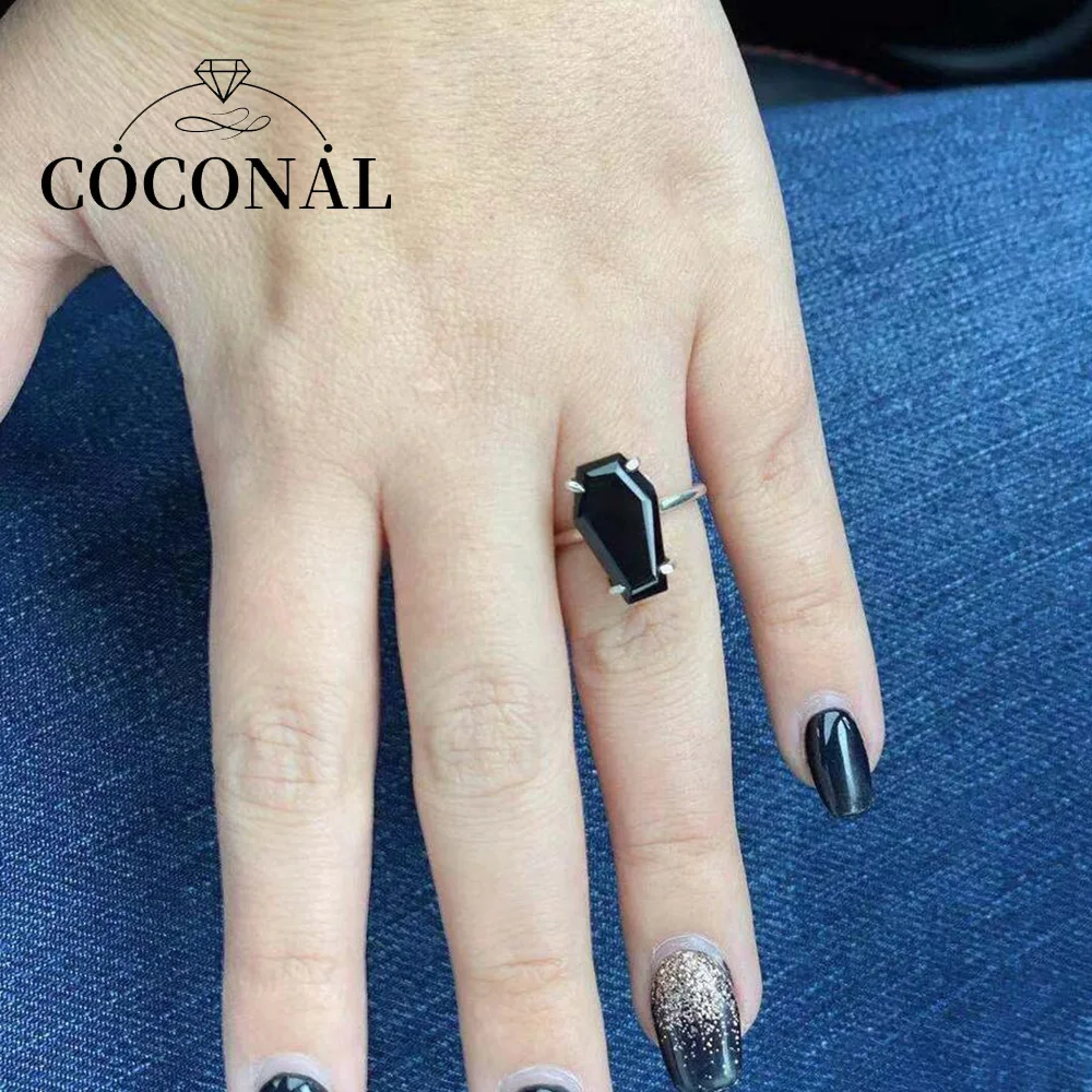 Кокосовые панк вампир Хэллоуин готический черный имитация циркония гроб кольца