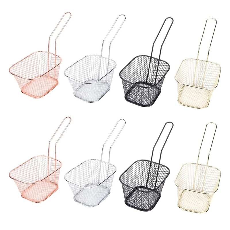 

8Pcs/Set French Fries Frying Basket Stainless Steel Square Fried Food Filter Net Fried Food Table Serving Cooking Tools