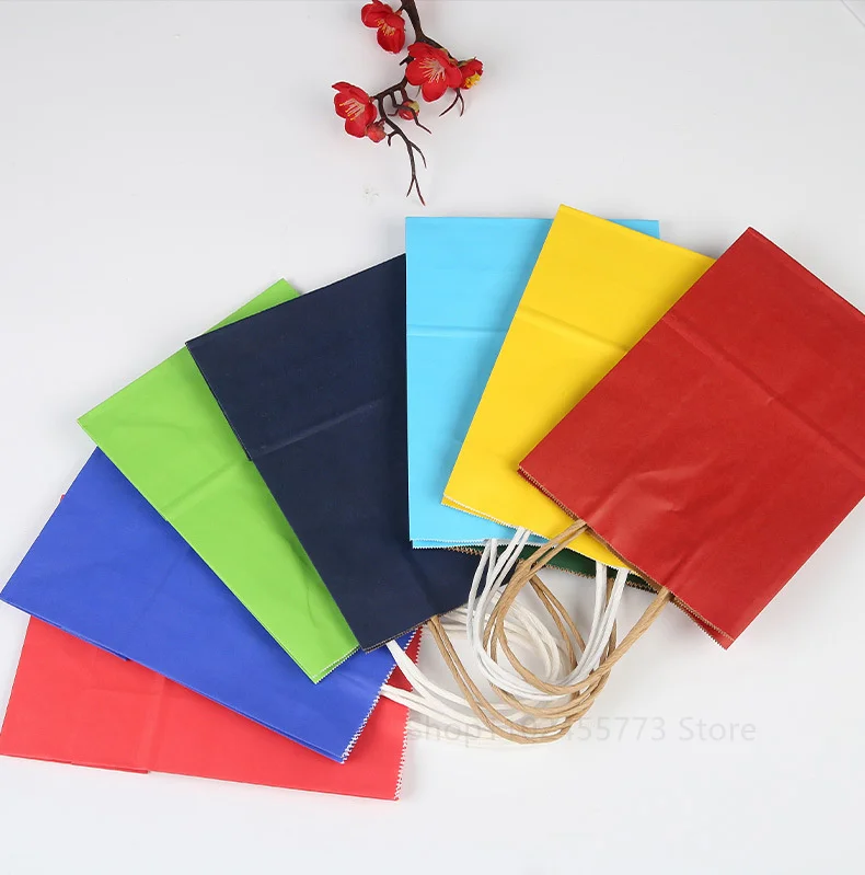 5pcs/lot Kraft Paper Bag with Handles Solid Color Gift Packing Bags for Store Clothes Wedding Christmas Supplies Handbags Kit images - 6