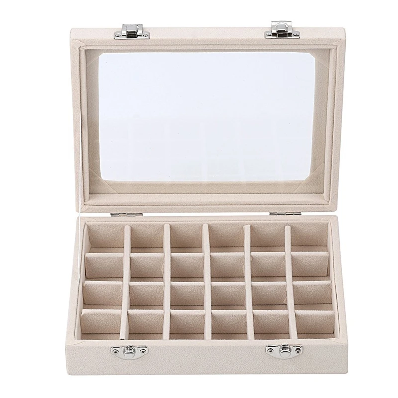 

24 Grids Pu Leather Glass Ring Earrings Jewelry Box Earrings Organiser Storage Holder Display Case for Women Girl Gifts