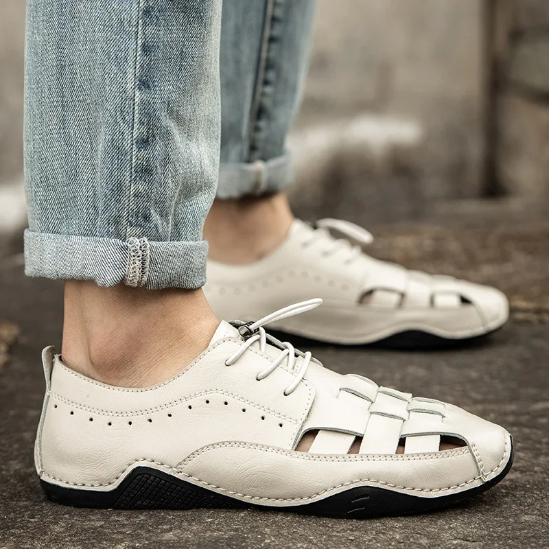 Новинка 2022 мужские летние кожаные повседневные туфли дышащие сандалии Handmede для