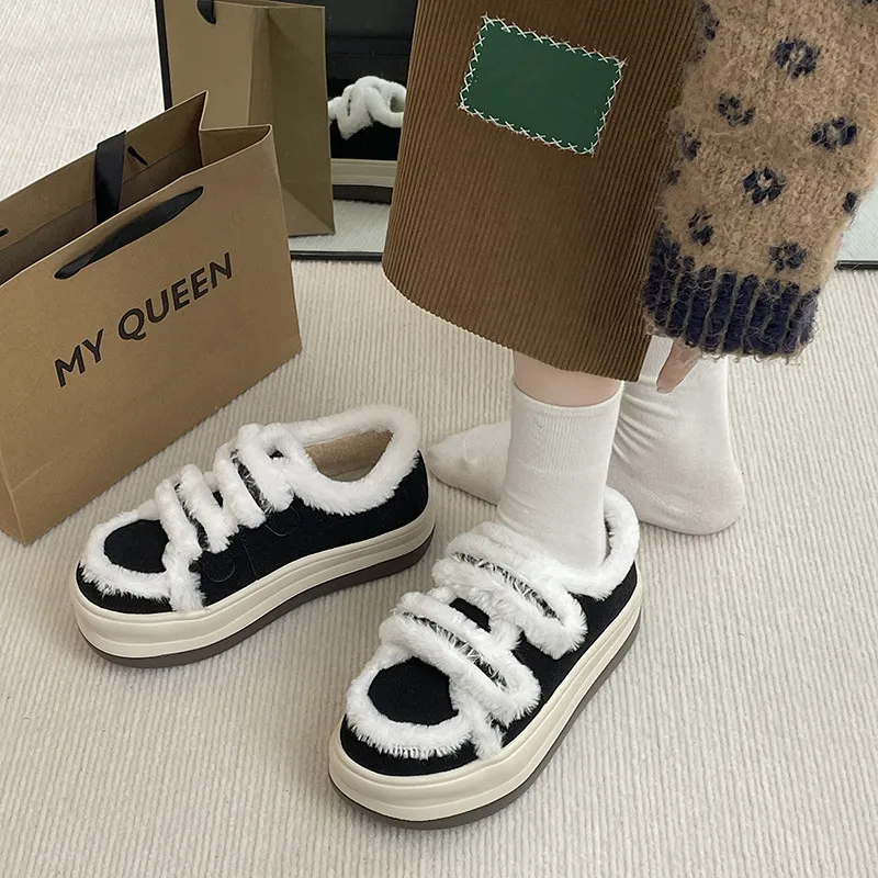 

Women Clogs Platform Mixed Colors Autumn Round Toe All-Match Korean Shoes Casual Female Sneakers Loafers Fur Creepers Fall New W