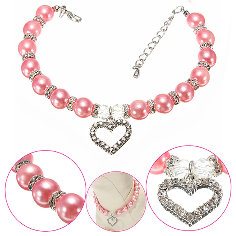 

Fashion Pet Coller Puppy Dog Cat Pearl Necklace Love Diamond Pets Dogs Cats Collar Ldads Jewelry Personalised Pet Accessories