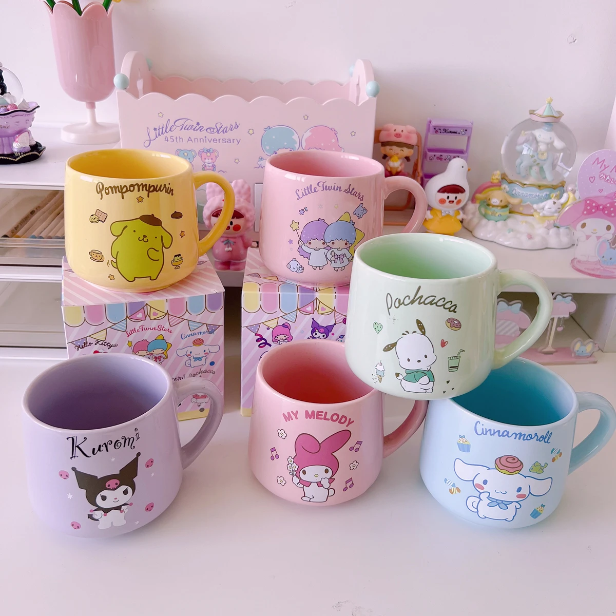 

Kawaii аниме керамическая кофейная кружка Sanrioed My Melody Kuromi Cinnamoroll симпатичная мультяшная чайная чашка для офиса и дома подарок на день рождения