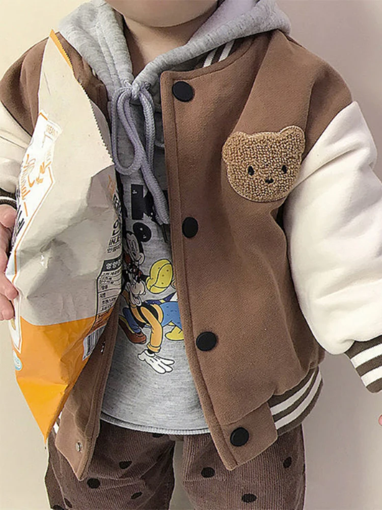 

2023 Fashion Baby Boy Baseball Jacket Spring Autumn Toddler Kids Thicken Coat Girls Sport Outwear Clothes 0-3Y Children Clothing