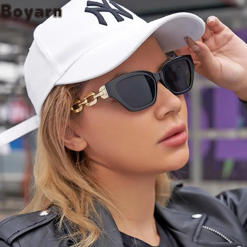 

Boyarn Steampunk Punk Small Frame Cat Eye Sunglasses Wome 2022 New Thick Chain Sun Glasses Women'